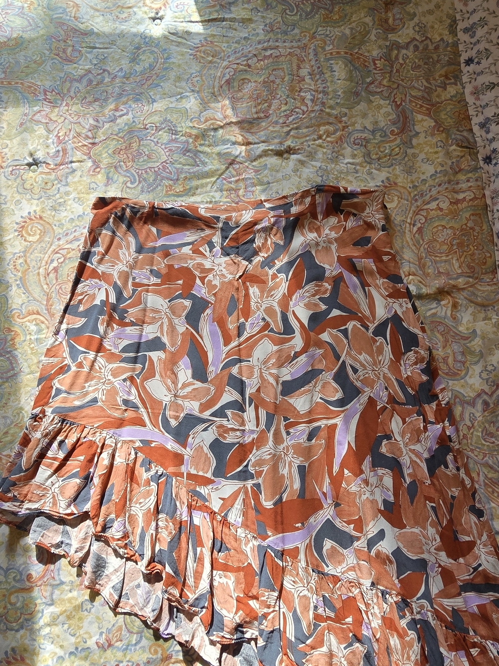 Nine West Orange Multi Floral Asymmetrical Skirt